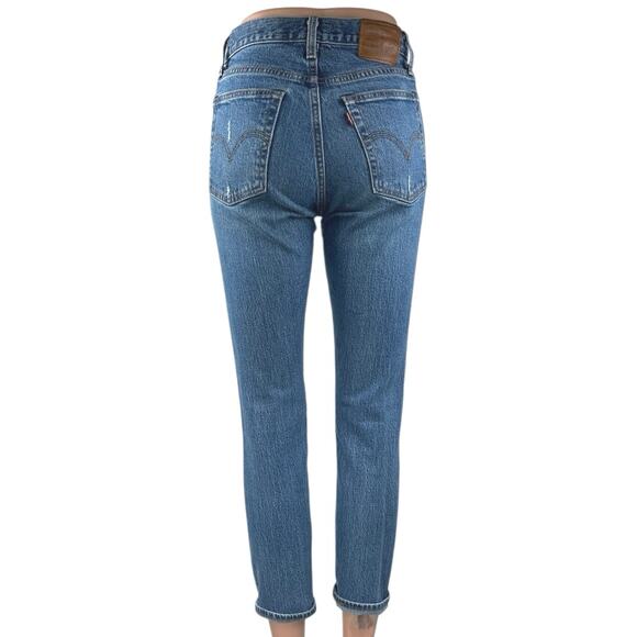 Levi's Wedgie Women's Blue Distressed High Rise Crop Skinny Denim Jeans Size 24 - Picture 3 of 7